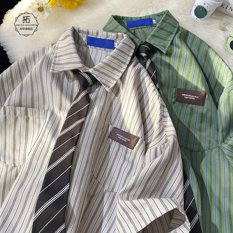 2024 American Style Retro Striped Shirt Men's Short-sleeved Spring and Autumn High-end Shirt Couple's Loose Trendy Brand Jacket