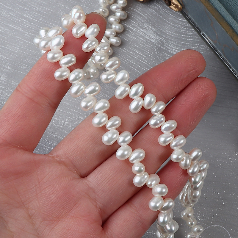 光滑4-4.5mm加長版40cm三七米珠不規則天然淡水珍珠diy散珠