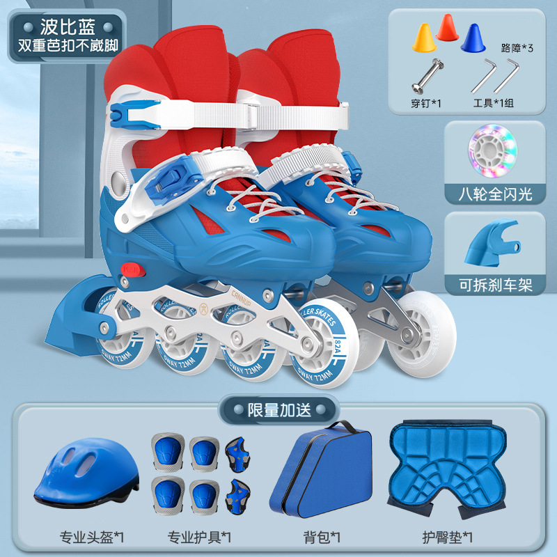 Flashing blue helmet, protective gear, backpack