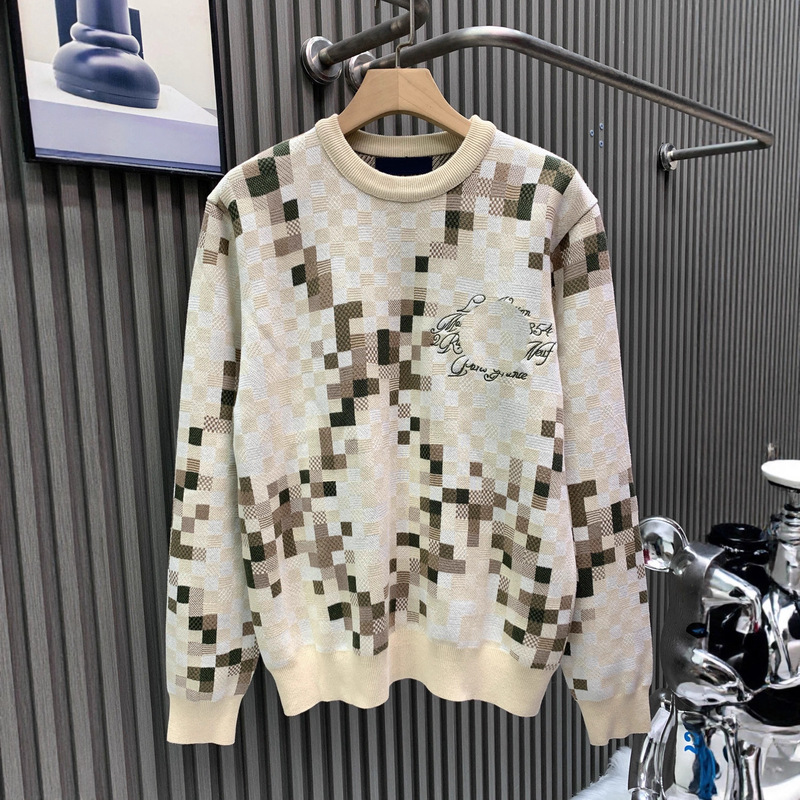 Ceiling 25Fw High Version 1V Unisex Checkerboard Camouflage Fashion Slim Versatile Crew Neck Pullover Sweater