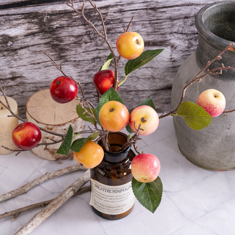 三頭蘋果短枝INS風仿真花廠家家居裝飾跨境婚慶批發假花MW10101