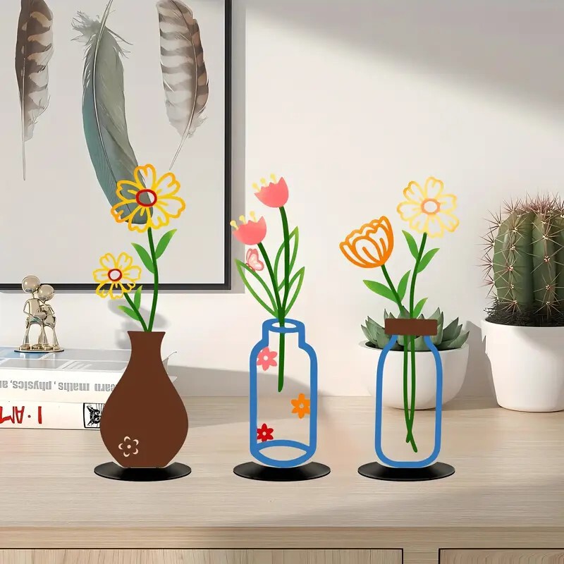 Cross-Border 2D Flat Color Printed Bottle Flower Arrangement Wall Silhouette Indoor Living Room Background Wall Crafts Decorative Ornaments Cross-Border 2D Flat Color Printed Bottle Flower Arrangement Wall Silhouette Indoor Living Room Background Wall Crafts Decorative Ornaments