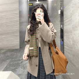 跨境大码胖mm感韩系毛呢大衣女秋冬季复古气质显瘦呢子外套20