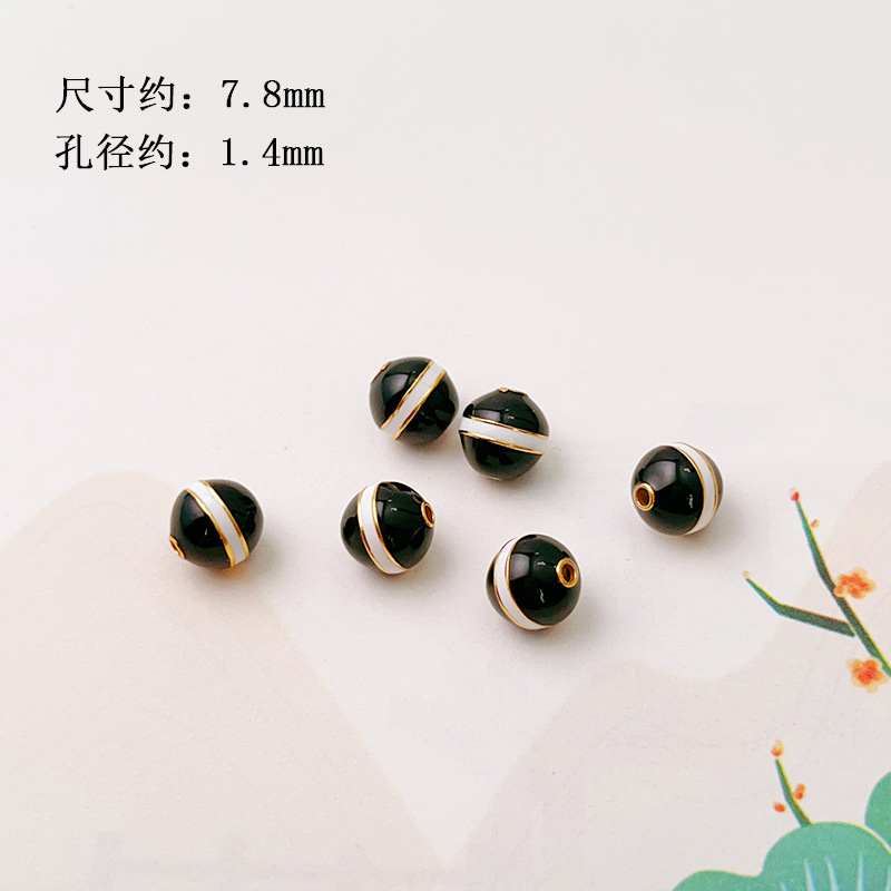 S925 Silver Gold-Plated Agarwood Burnt Blue Spacer Beads Dzi Beads Accessories Bracelet DIY Handmade Semi-Finished Accessories
