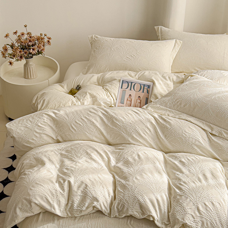 Gauze Jacquard Bedding Set, Double-layer Cotton Duvet Cover Set_voghion.com