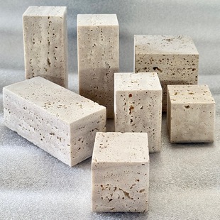 Wabi-Sabi Style Natural Travertine Jewelry Display Base Marble Square Ring Holder Yellow Travertine