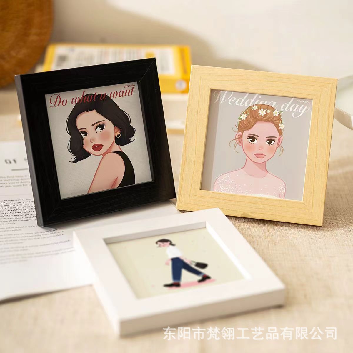 Small Square 4inch Photo Frame Display Creative Cartoon Photo Frame Wooden Mini Texture Picture Frame Decorative Frame Wholesale