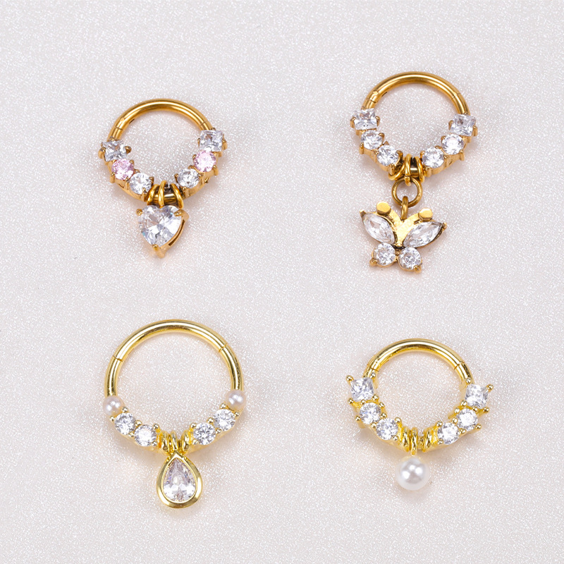 Fashion Pearl Style Copper Nose Ring with Zircon Stainless Steel Post for Women detail image 8