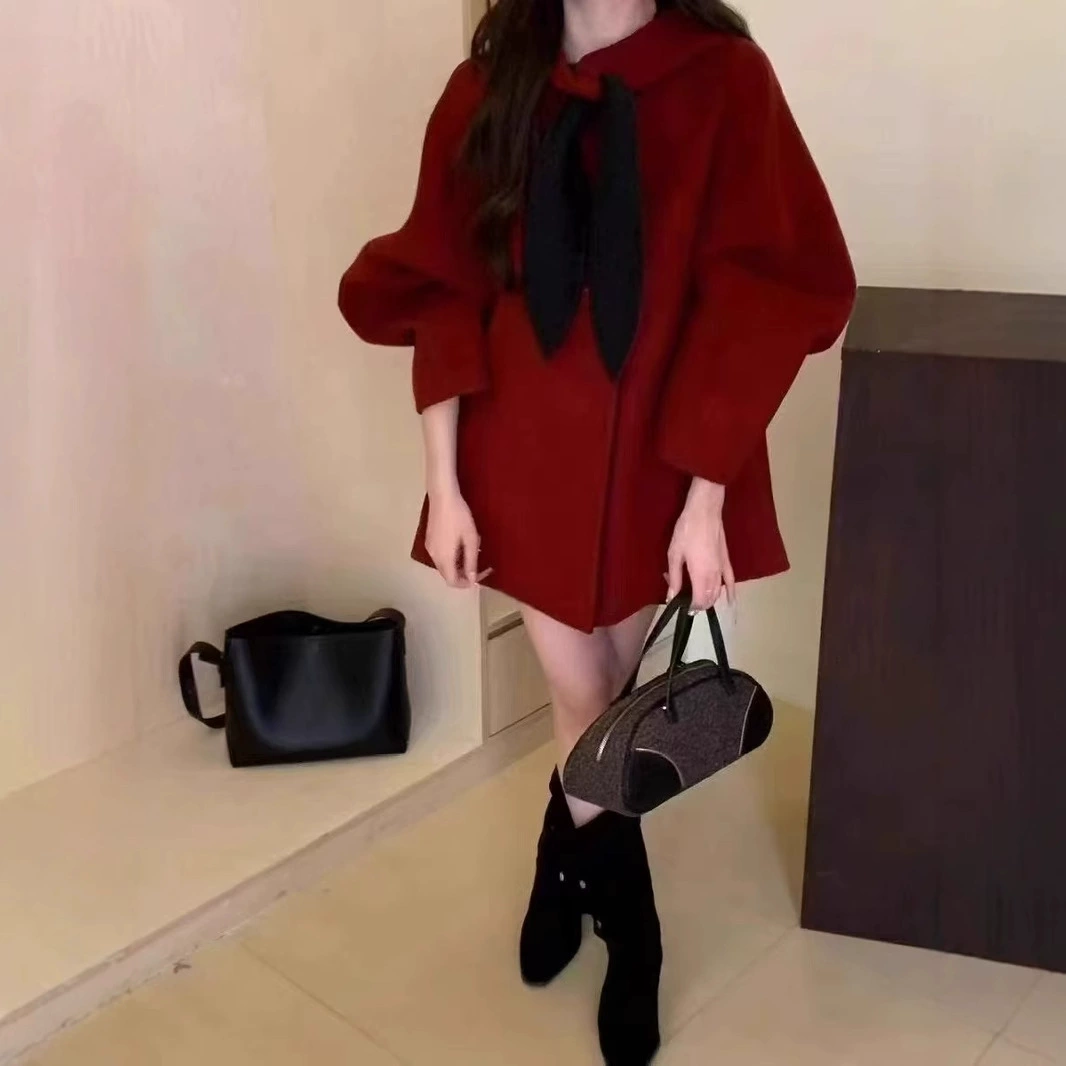 Net Red Flaved осень-зима 2024 новый двухсторонний шерстяной шуба корейская версия свободного цвета шерстяной шерстяной куртки для ушей кролика