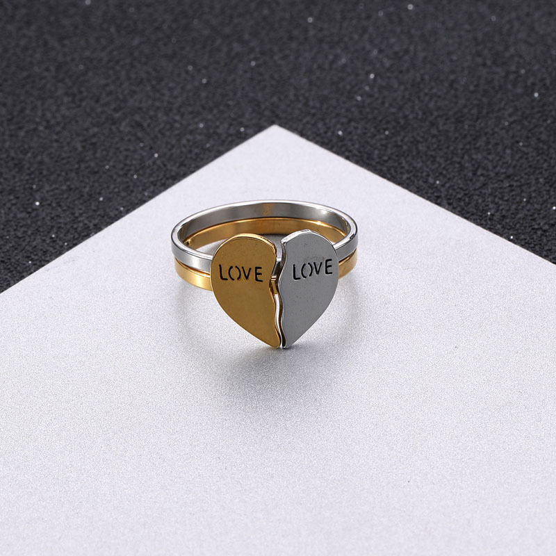 2 Pieces Set Quantity Sweet Letter Heart Shape 304 Stainless Steel Couple Rings