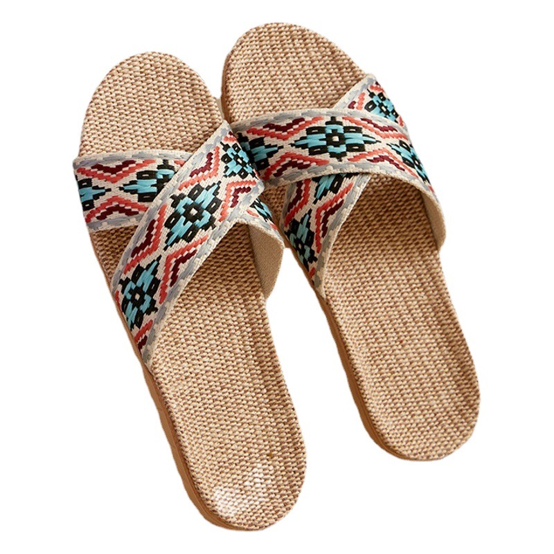 Zapatillas de lino de cuatro estaciones, venta al por mayor para el hogar, zapatillas de algodón y lino para interiores desodorantes y antideslizantes para mujeres, sandalias silenciosas para el hogar para mujeres