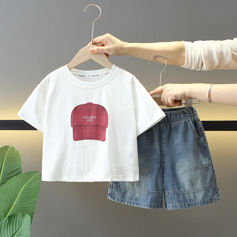 7857 traje de verano para niños 2025 nuevos pantalones cortos de manga corta atractivos para niños de dos piezas ropa de verano para bebés de moda