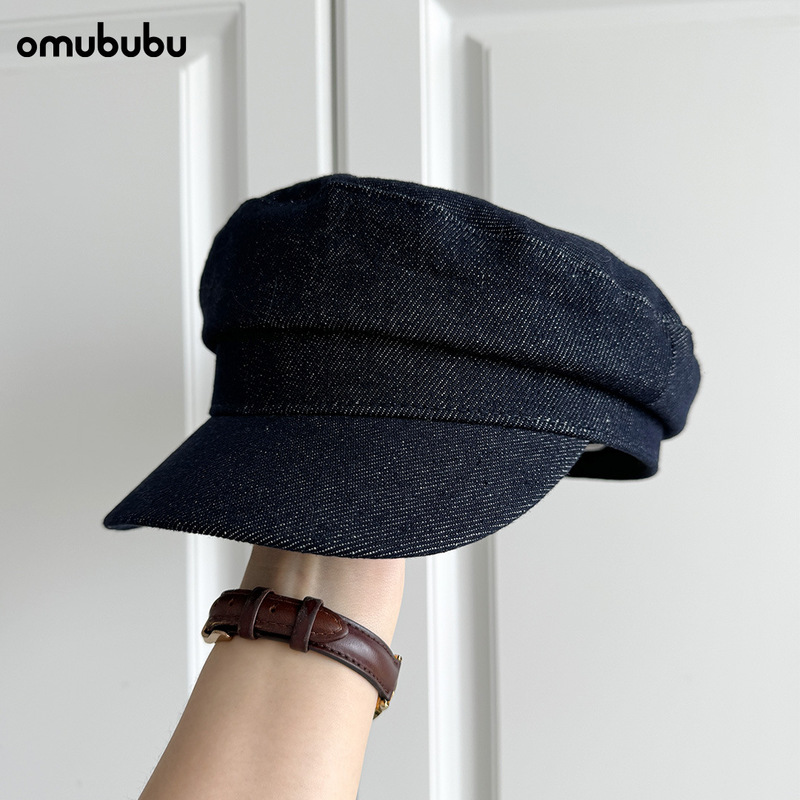 high quality Heavy Industry Blue Pure Cotton Newsboy Hat Flat Top Hat Women's Trendy Japanese Style Internet Celebrant Retro British Duck Tongue Hat