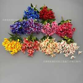9叉百合把束仿真花 摄影道具婚庆布置花材 家居商场橱窗装饰假花
