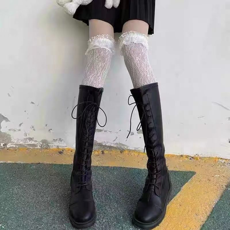 Summer thin knee socks, high boots, black colored tights