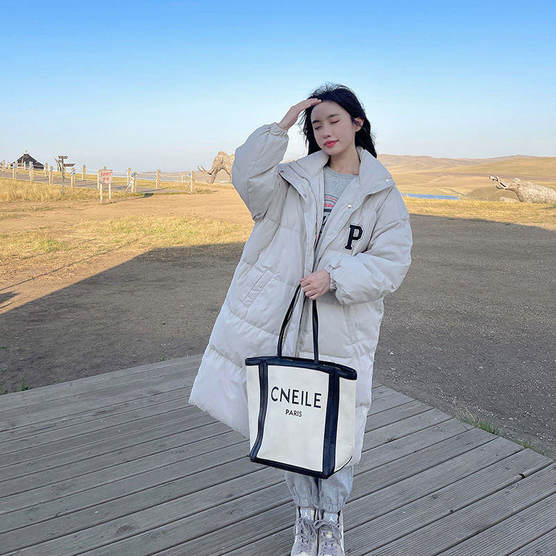 Chaqueta de plumón para mujeres 2023 medio largo estilo P simple estilo coreano suelto de oversize pareja sobre la rodilla academia image 6