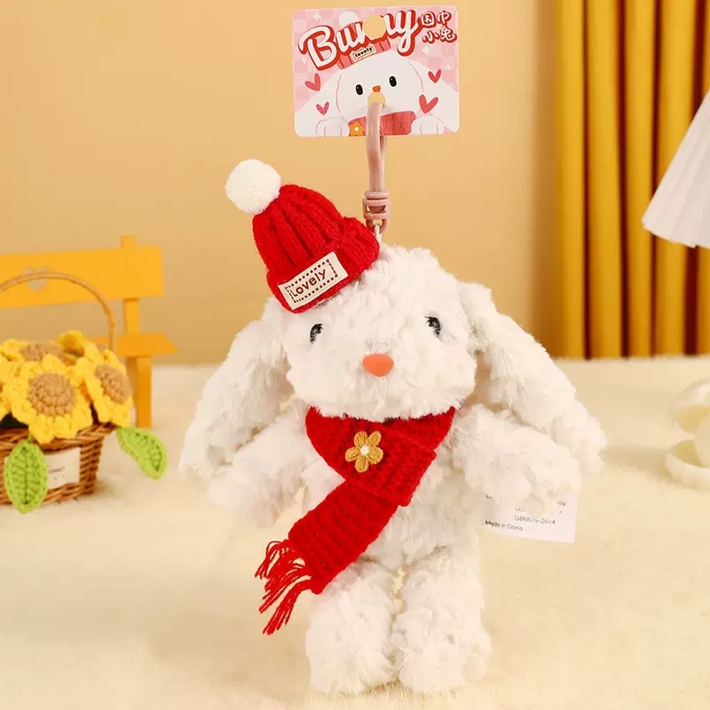 작은 꽃 시리즈 빨간 귀가 늘어진 토끼(사랑의 열쇠고리)