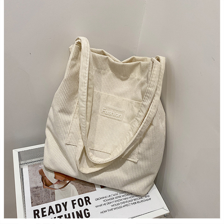 Japanese-style casual and artistic handbag, ins letter-embroidered canvas shopping bag, trendy and fashionable corduroy single-shoulder bag undefined