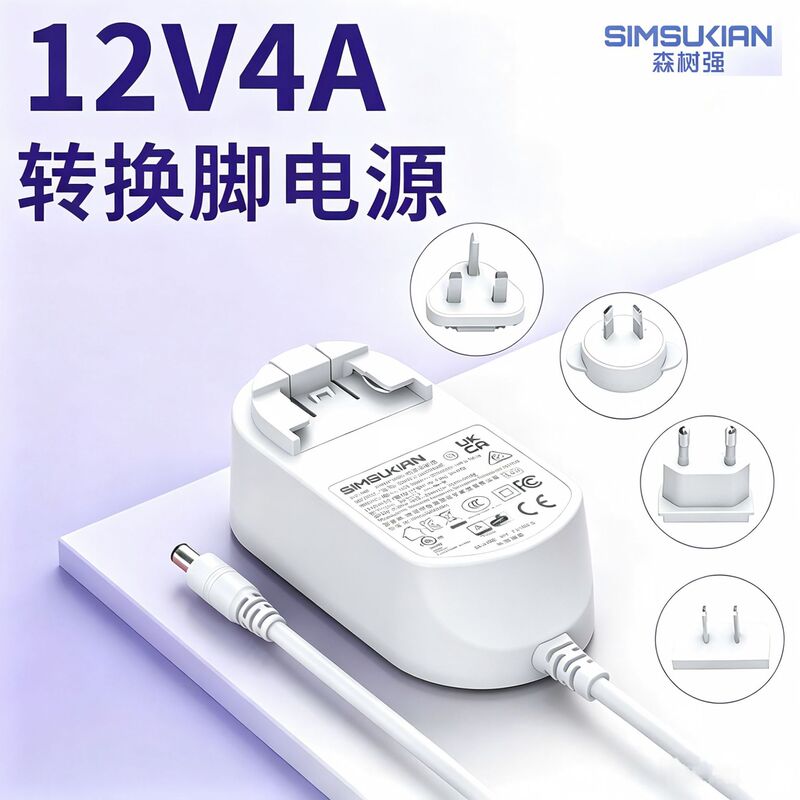 12V4A Multi-Country Plug Compatible Power Adapter 48W Charger with Multiple Functions for Led Light Strips and Displays