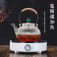 玻璃茶壶锤纹煮茶壶提梁耐高温玻璃泡茶壶圆形家用烧水煮茶器
