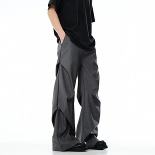 11Kn American Gray Trousers for Men and Women Pleated Simple Cleanfit Slim Loose Retro Slim Casual Trousers