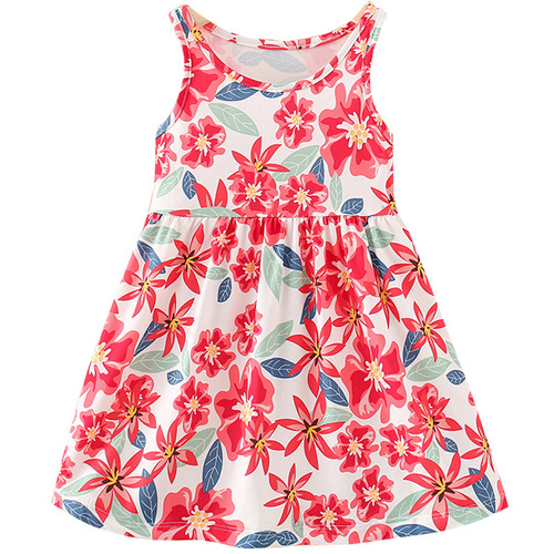 Cross-border new style milk silk printed children's dress sleeveless pastoral style girls floral vest dress
