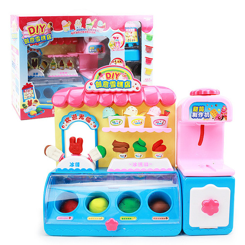 Creative children's playset toy, modeling clay ice cream, handmade cone, clay machine with sound and light
