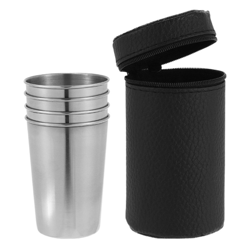 Al Aire Libre mini Acero inoxidable pequeña copa de vino senderismo camping viaje portátil beber taza traje cubierta de cuero taza tamaño pequeño