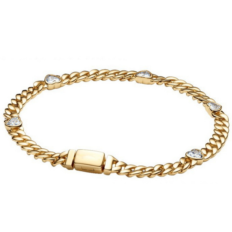 Panjia nuevo cobre plateado oro amor reloj brillante cadena cubana de diamantes explosión transfronteriza pulsera de lujo ligera image 5