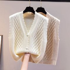 2025年甜美叠穿复古V领花边针织马甲女23年早秋新款软糯风毛衣背