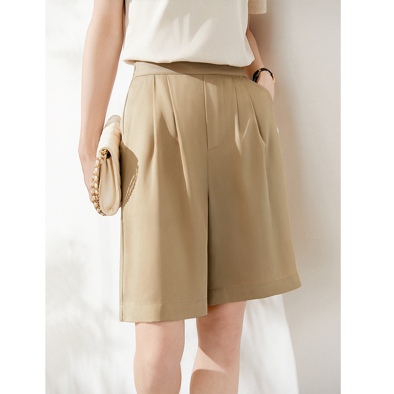 Counter Quality Thin Wrinkle-free Silk Suit Shorts Women's Summer Bermuda High Waist Five-point Commuter Silk Pants