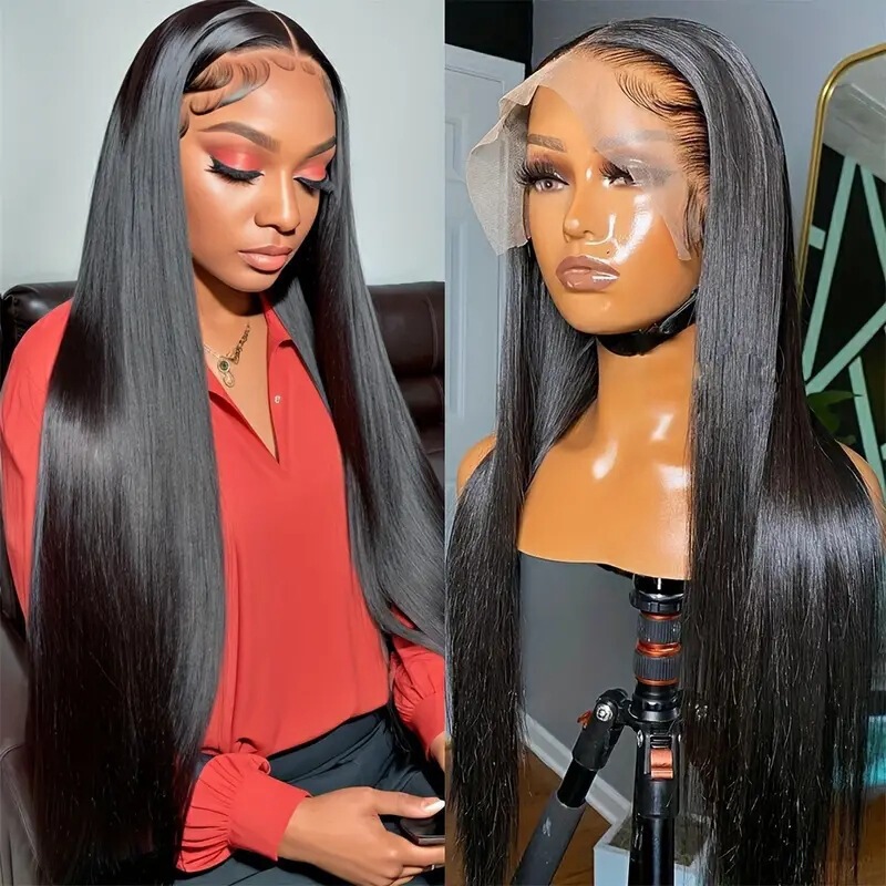 Cross-Border Export European and American Women's Fashion Wigs Amazon Best-Selling Front Lace Middle Parted Long Straight Hair Chemical Fiber Headgear