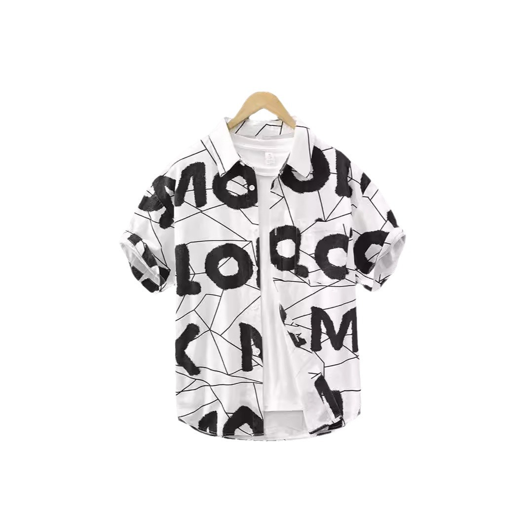 Fashion Printed Short-sleeved Shirt Men's Summer Design Sense High-grade Youth Lapel Loose Casual Shirt