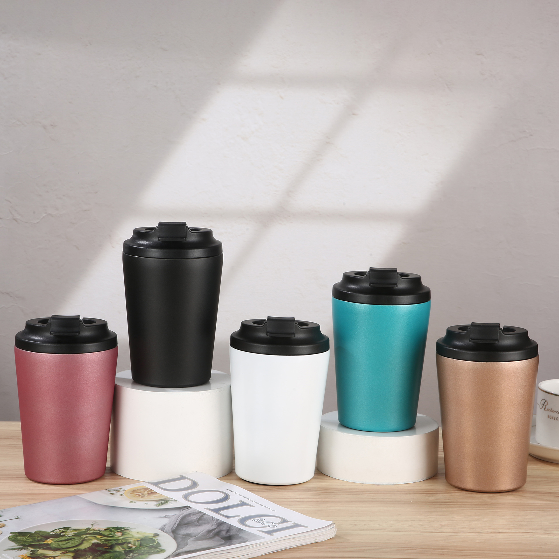 Taza de café transfronteriza de 12OZ simple taza de agua de oficina 304 taza de aislamiento de acero inoxidable taza de agua de alto valor de cara