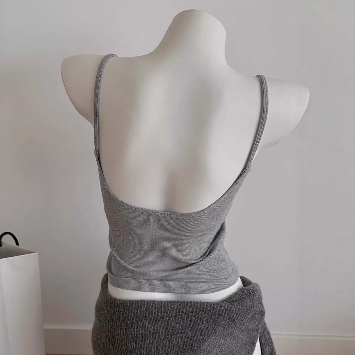 [250g Dove Cotton] Backless Camisole Vest for Women, Wearable with Padded Chest, Exquisite and Stylish Short Top
