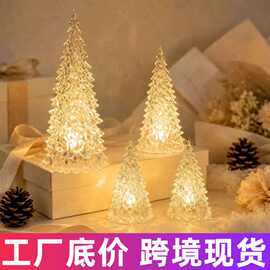 跨境七彩暖光水晶圣诞树小夜灯发光氛围灯摆件卧室书桌小夜灯