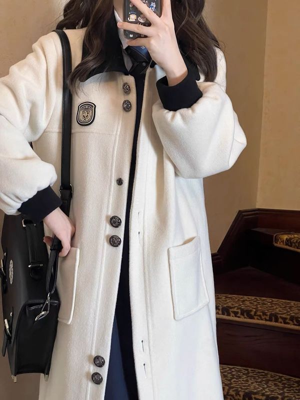 学院风呢子外套女年秋冬新款高级感气质中长款毛呢上衣杏色|undefined
