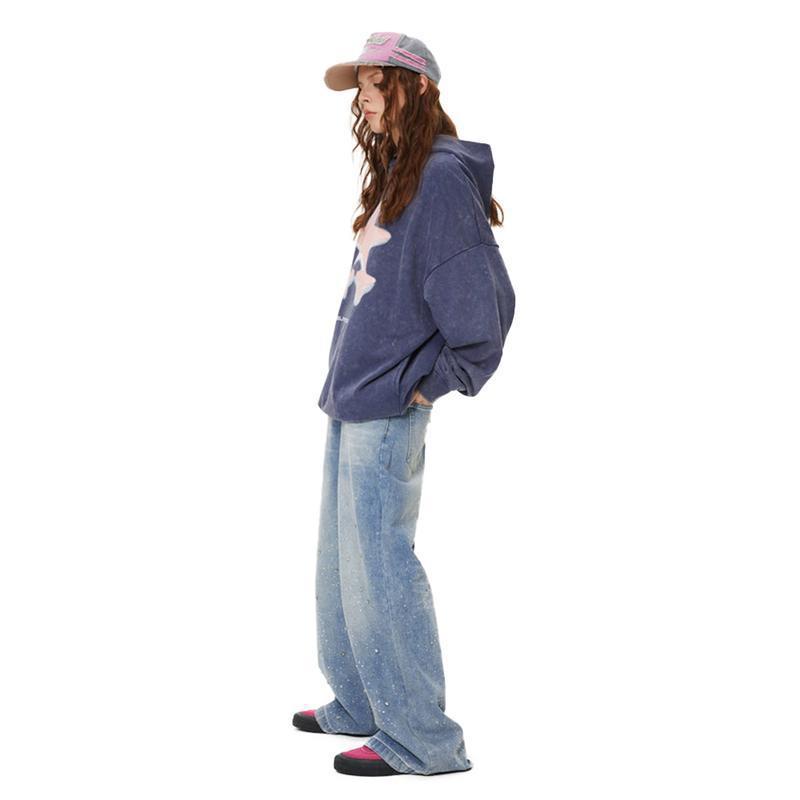 Herrjeans med raka ben hög midja med strass tvättad denim_voghion.com