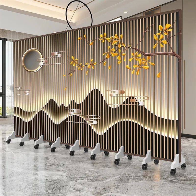 Retro Classy New Chinese Screen Partition Living Room Office Hotel Entry Blocking Foldableing Mobile Hotel Screen