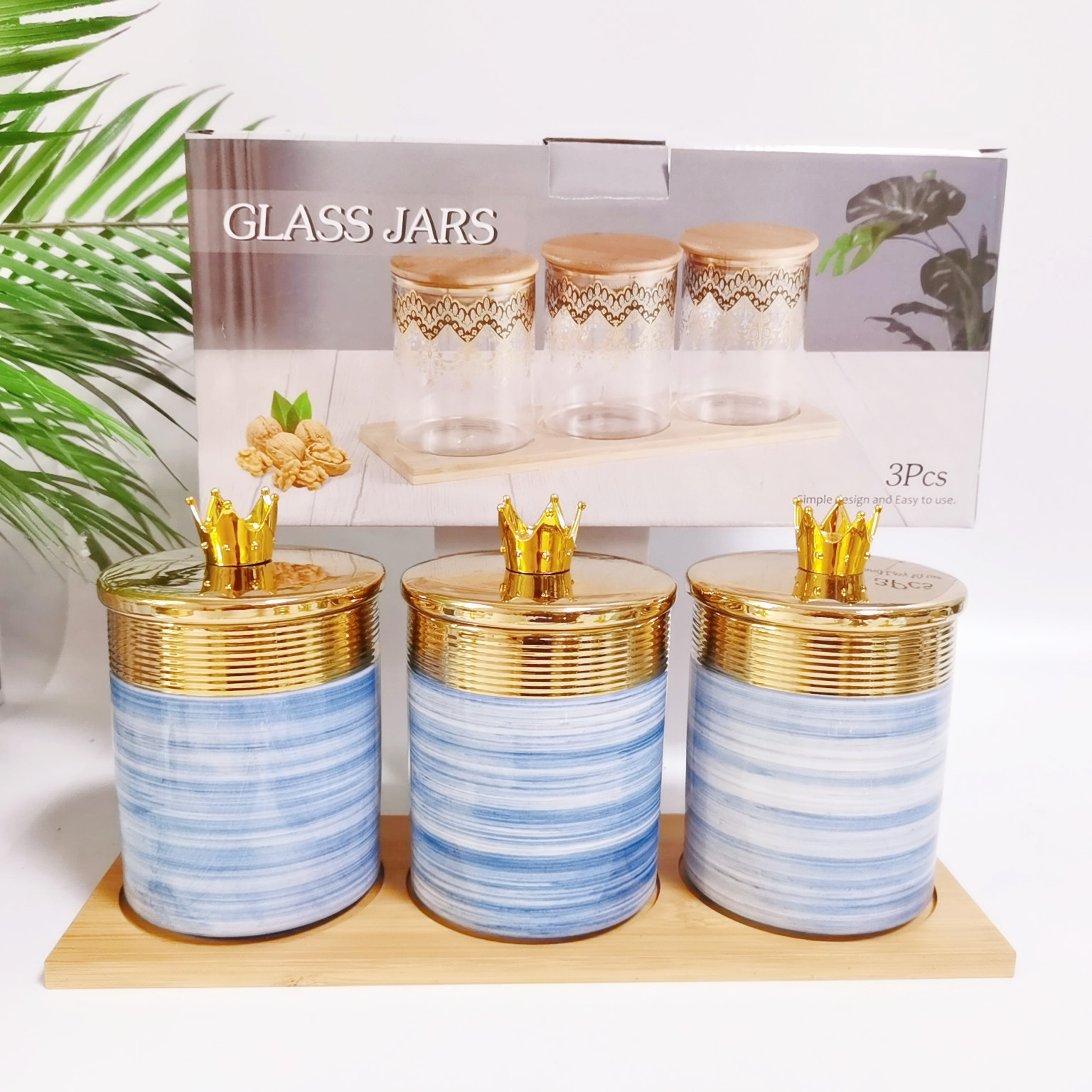 Nueva galvanoplastia cerámica sellada jarra de almacenamiento de cocina jarra de almacenamiento multi-grano con madera condimento tarro café tarro traje