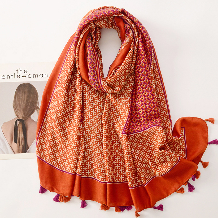 Otoño e Invierno nueva bufanda de seda Jinyu Mantang larga borla de algodón y lino sensación bufanda suave satén de algodón grueso chal caliente