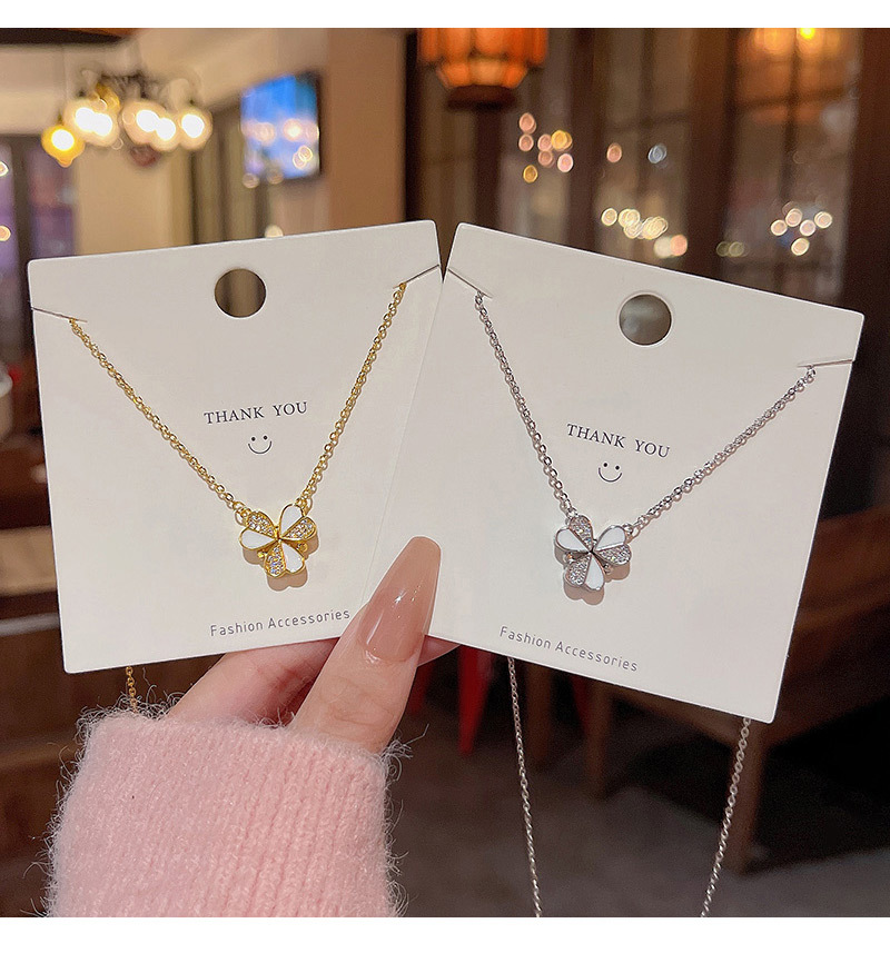 Fashion Heart Shape Flower Titanium Steel Enamel Plating Inlay Zircon Necklace 1 Piece