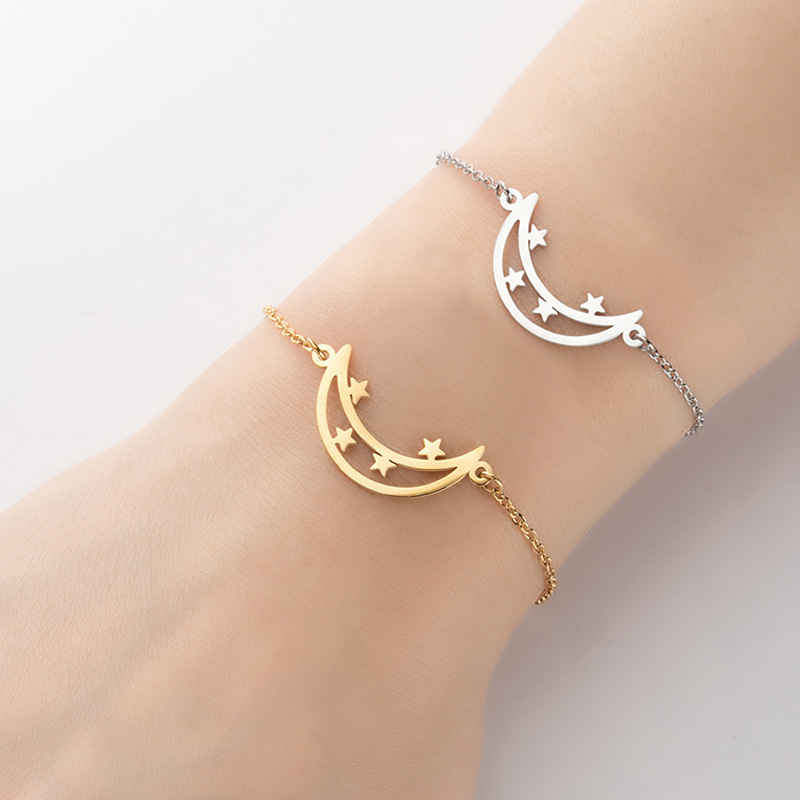New Star Moon Pendant Bracelet Stainless Steel Adjustable Fashion Bohemian Jewelry Birthday Gift Wholesale