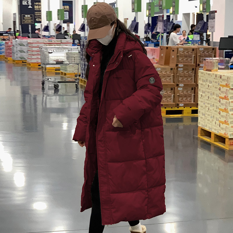 2023 nuevo invierno largo chaqueta de algodón mujer con capuzas gruesas delgadas sueltas vino rojo chaqueta de algodón cálida