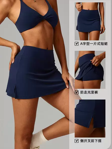 A-Line Tennis Skirt Fake Two-Piece Badminton Skirt Anti-Exposure Sports Shorts Cross-Border Mini Skirt Running Fitness Pants