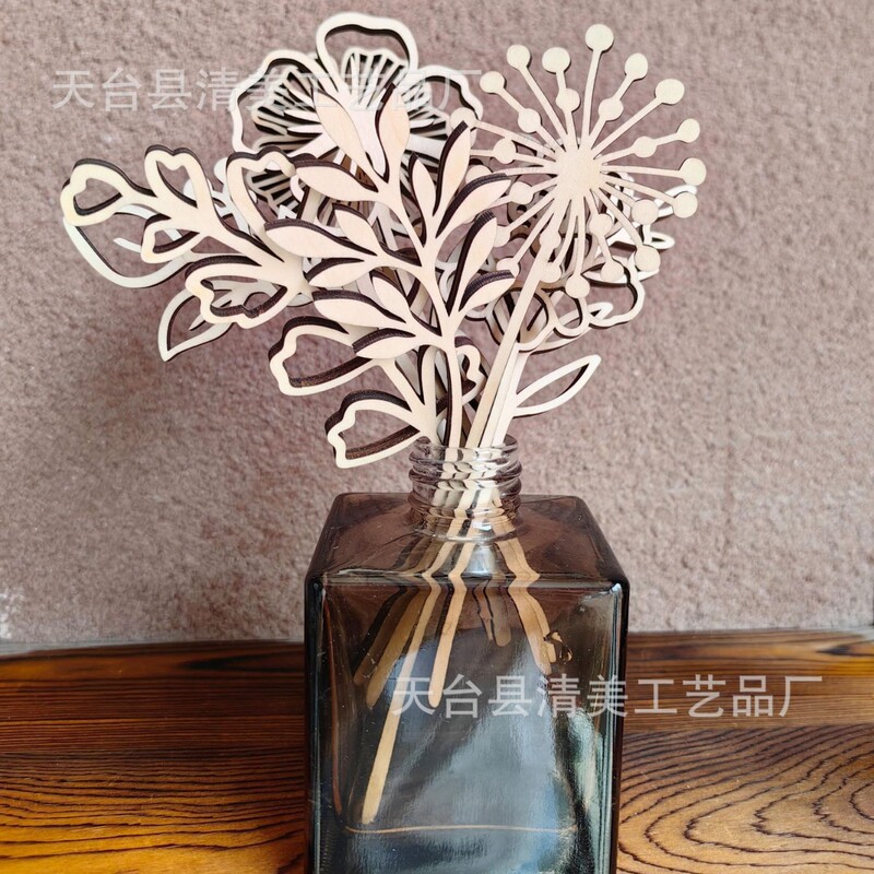 木製野生の花の装飾セット木製花中空サイン野生の花の茎レーザーカット花家族の誕生日ホリデーアート|undefined
