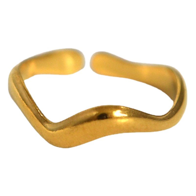 Simple wave titanium steel opening ring female ins cold wind niche design ring stainless steel tail ring wholesale