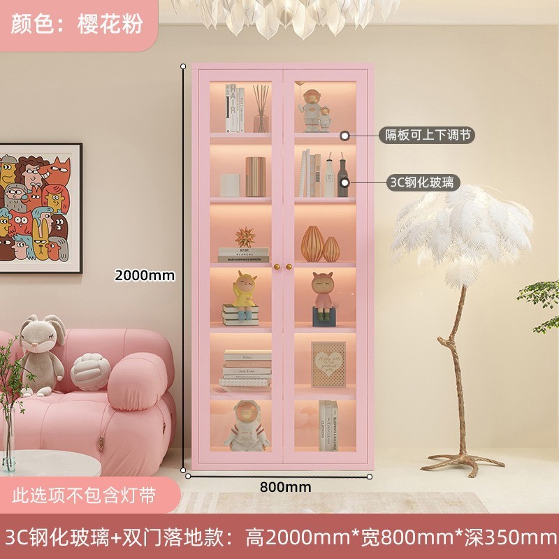 钢制书柜玻璃门防尘书架简约现代铁艺置物柜客厅储物柜家用展示柜|undefined