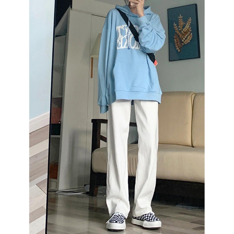 Jean décontracté polyvalent à jambe droite pour le printemps et l'été, marque tendance américaine de grande rue, blanc, ample et ample, ou_voghion.com