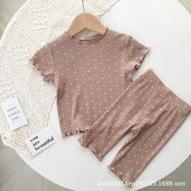 儿童薄款短袖空调服男女童夏季睡衣套装可外穿宝宝家居服两件套潮